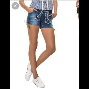 Vintage Brandl Tracht German Octoberfest Cracker Jack Denim Jean Shorts Size S